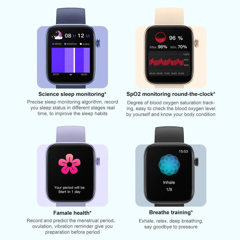 relógio smartwatch inteligente com chamada de voz, monitoramento de saúde à prova d'água, notificações bluetooth, assistente de voz