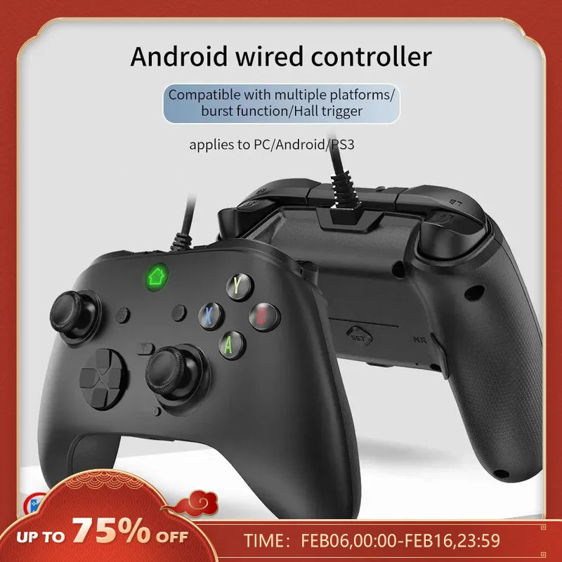 Controle de video-game com fio compatível PC/PS3/ Android TV-BOX joypad com gatilho dupla vibração teclas programáveis botão turbo