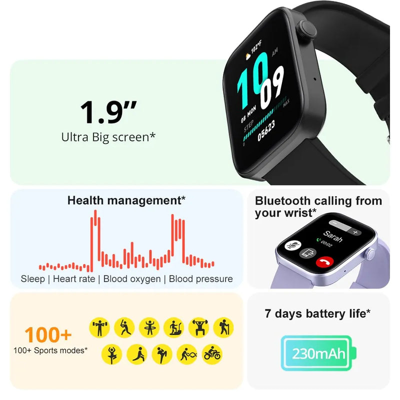 relógio smartwatch inteligente com chamada de voz, monitoramento de saúde à prova d'água, notificações bluetooth, assistente de voz